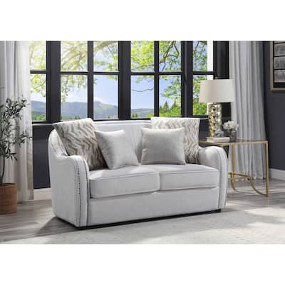 Davidov Beige Loveseat with Nailhead Trim