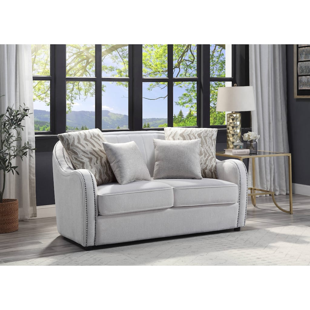 Davidov Beige Loveseat with Nailhead Trim