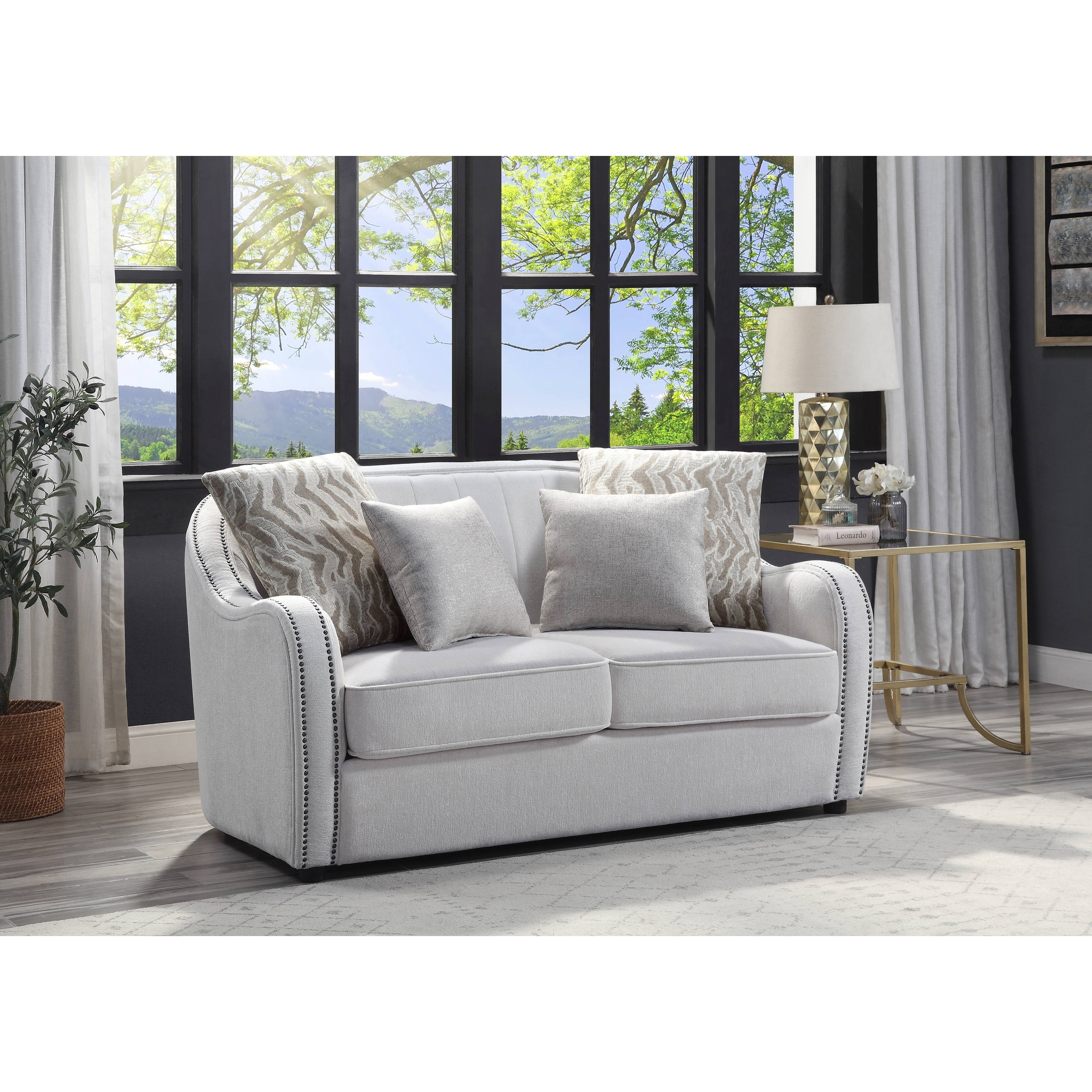 Davidov Beige Loveseat with Nailhead Trim