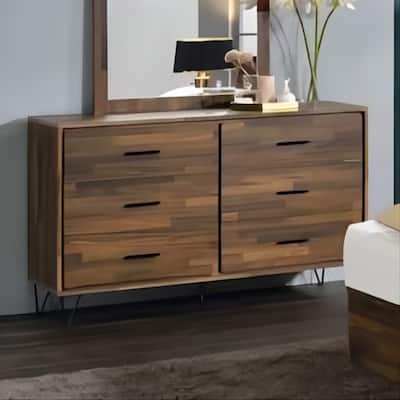 6-Drawer Solid Wood Double Dresser, Storage Cabinet with Metal Handle for Bedroom Clothing Storage