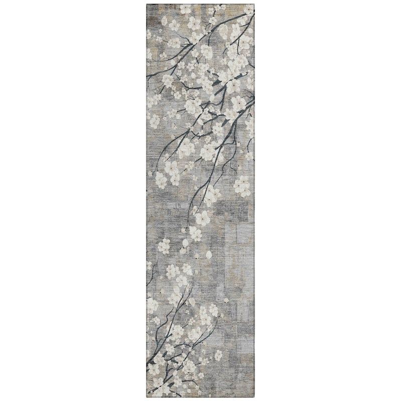 Machine Washable Indoor/ Outdoor Modern Floral Chantille Rug
