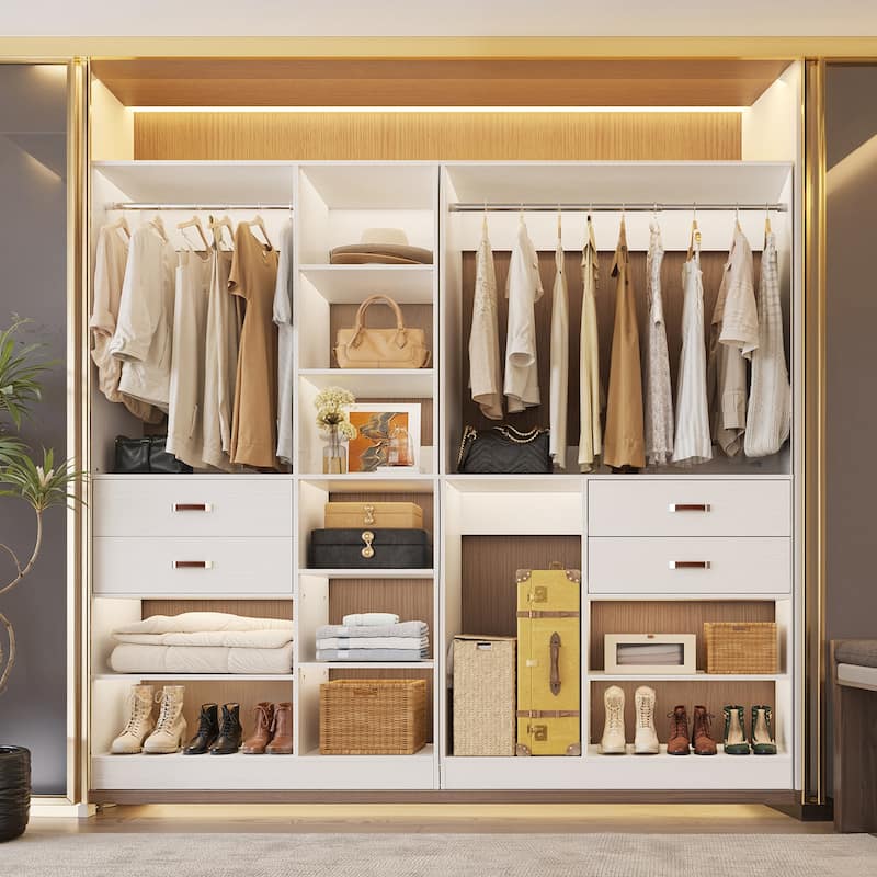 80''W Set of 2 Freestanding Closet System with Drawers, Reversible Wardrobe for Walk-in/ Reach-in Closet