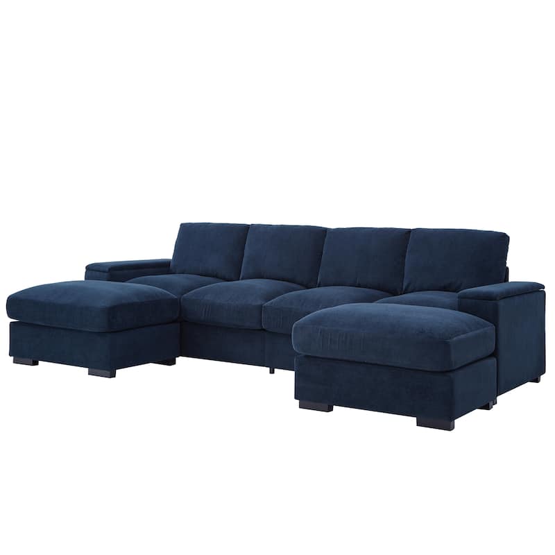 U-Shaped Sectional Sofa with Movable Ottomans, Comfy Corduroy Deep Seat Sofa, Large 4 Seat Sofa with Storage Armrests