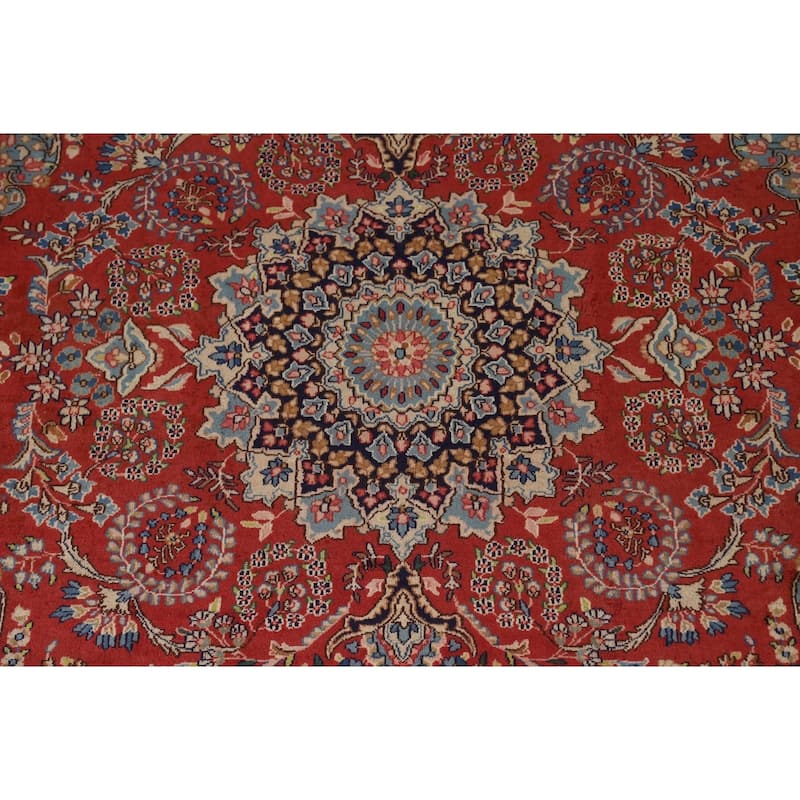Hand Knotted Oriental 100% Wool Carpet Traditional Floral Oranges & Rust Kerman Area Rug - 11' 4'' X 8' 0''