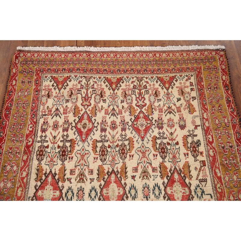 Vegetable Dye Shiraz Kashkoli Persian Antique Rug Handmade Wool Carpet - 3'4"x 4'10"
