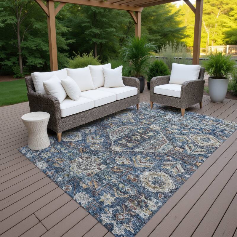 Machine Washable Indoor/ Outdoor Boho Traditional Chantille Rug