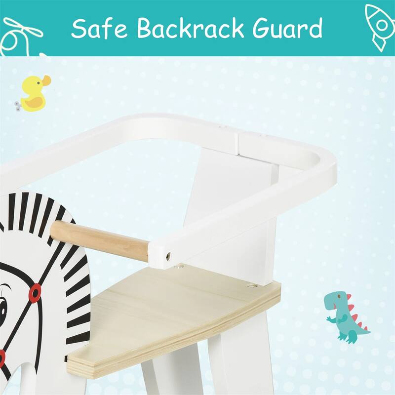 Kids Wooden Rocking Horse Toy with Pedals and Smooth Curved Rails for Toddlers Balance Training - 26.75" L x 10.5" W x 19" H