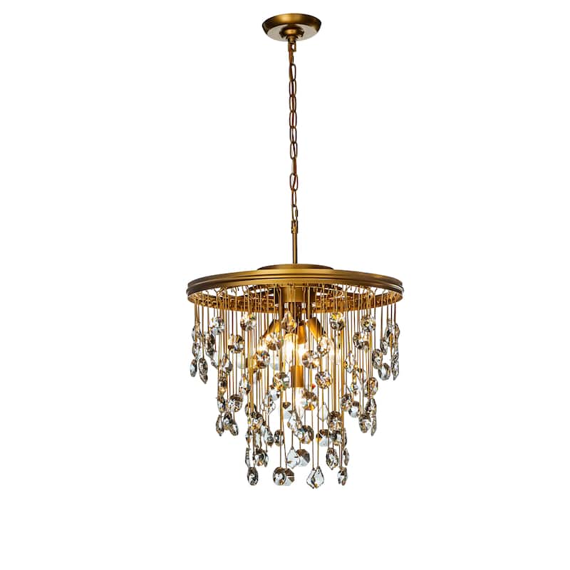 5/7 -Light Contemporary and Glam Antique Gold Rain Drop Crystal Chandelier - W20''