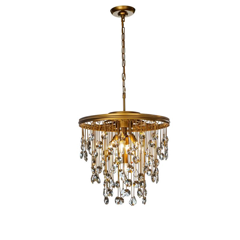 5-Light 20" Contemporary and Glam Antique Gold Rain Drop Crystal Chandelier