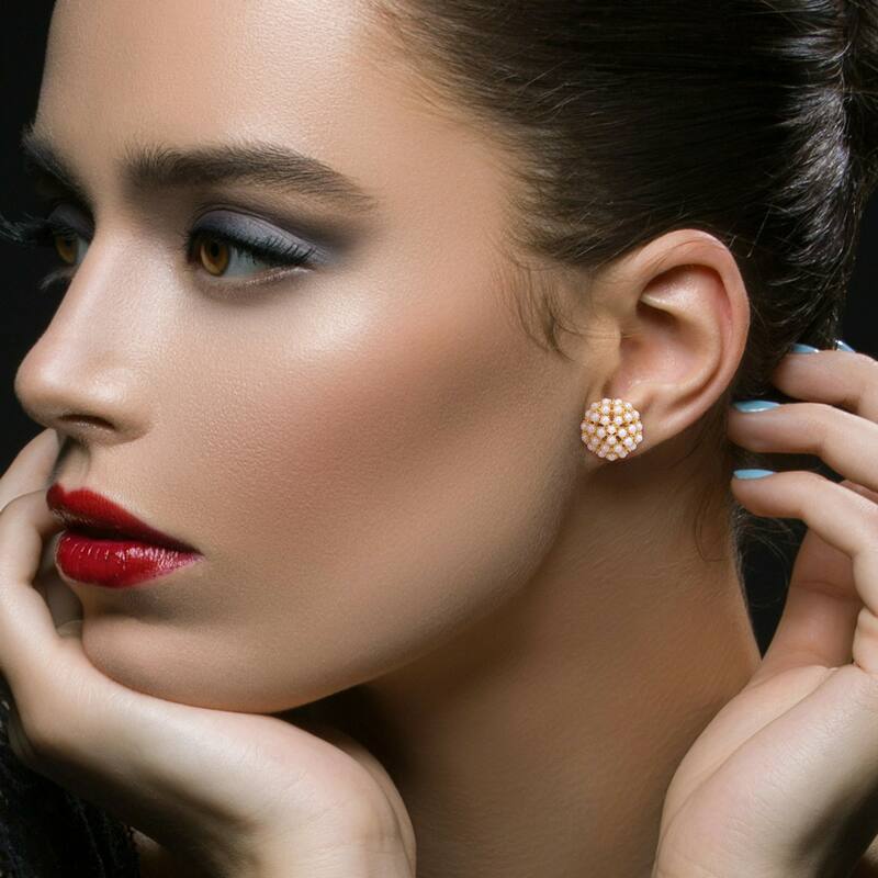 Miadora White Freshwater Cultured Pearl Fashion Post Earrings in 10k Yellow Gold