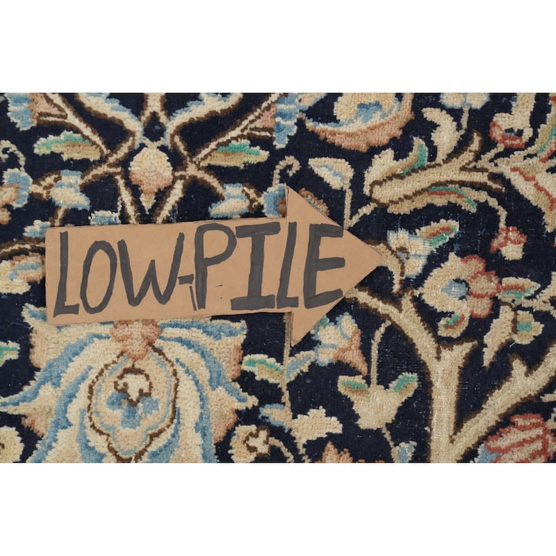 Hand Knotted Oriental 100% Wool Carpet Traditional All-Over Navy Blue & Blues Kerman Area Rug - 13' 0'' X 9' 7''