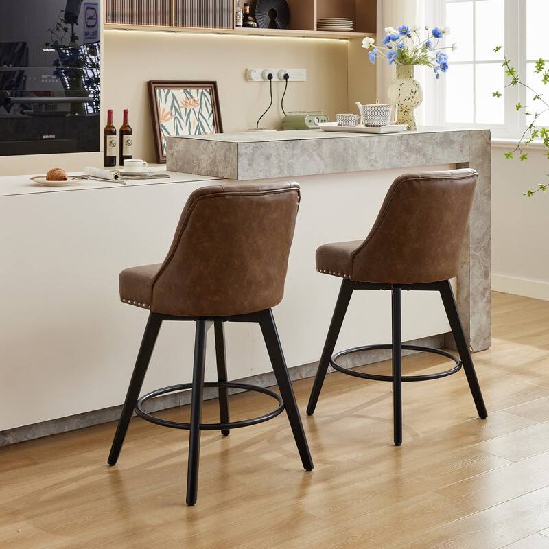 Bar Stools Set of 2, Modern Swivel Counter Height Bar Stools with Back and Wood Legs