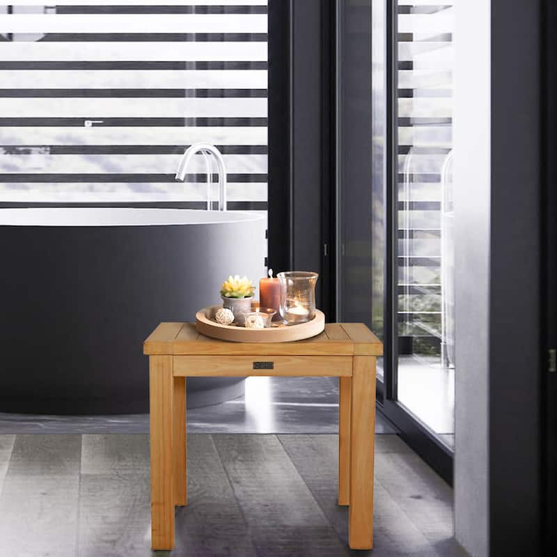 Teak Wood Somers Bathroom Side Table, Large