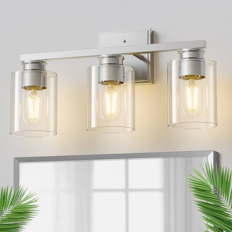 YANSUN 3-Light Brushed Nickel Vanity Wall Sconce with Clear Glass Shades