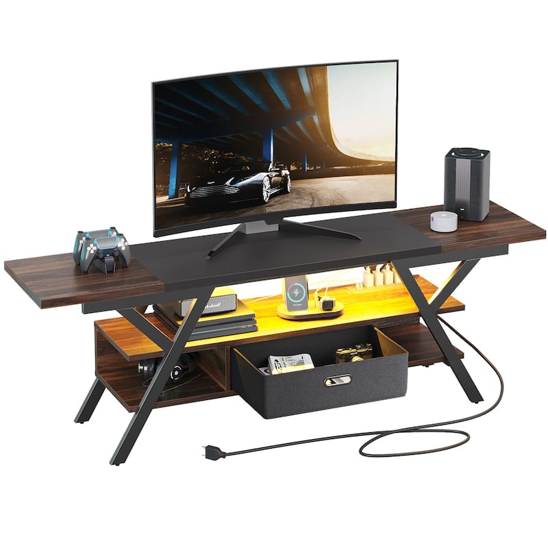70 inch TV Stand for TVs up to 75" with LED & Outlet,Large Media Console