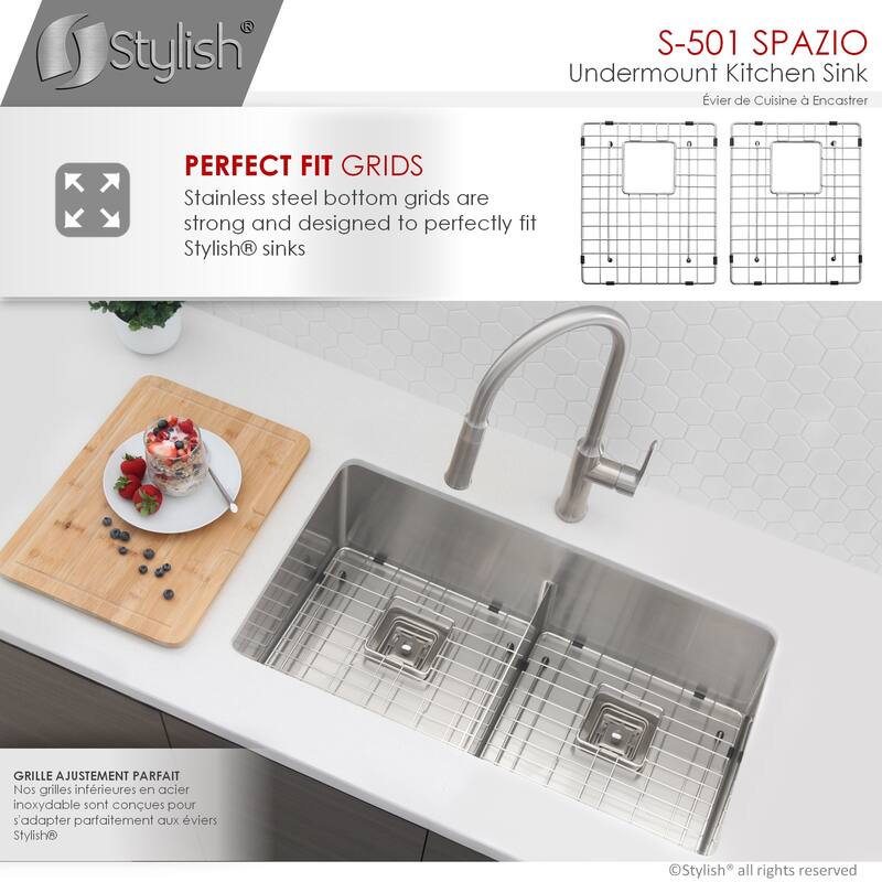 Undermount 33" Stainless Steel Double-Bowl Kitchen Sink Handmade - 33" x 18" x 10"