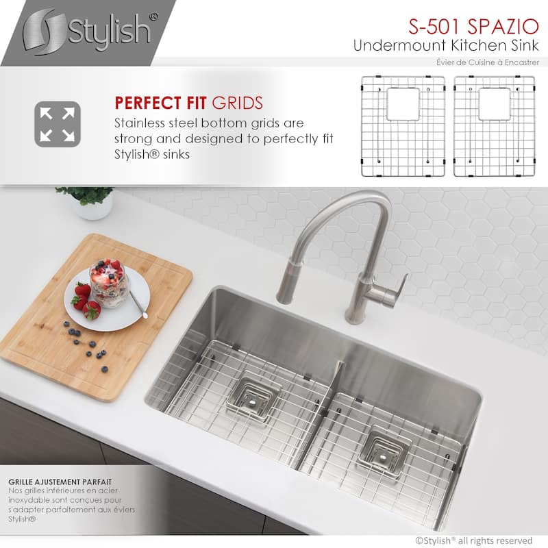 Undermount 33" Stainless Steel Double-Bowl Kitchen Sink Handmade - 33" x 18" x 10"