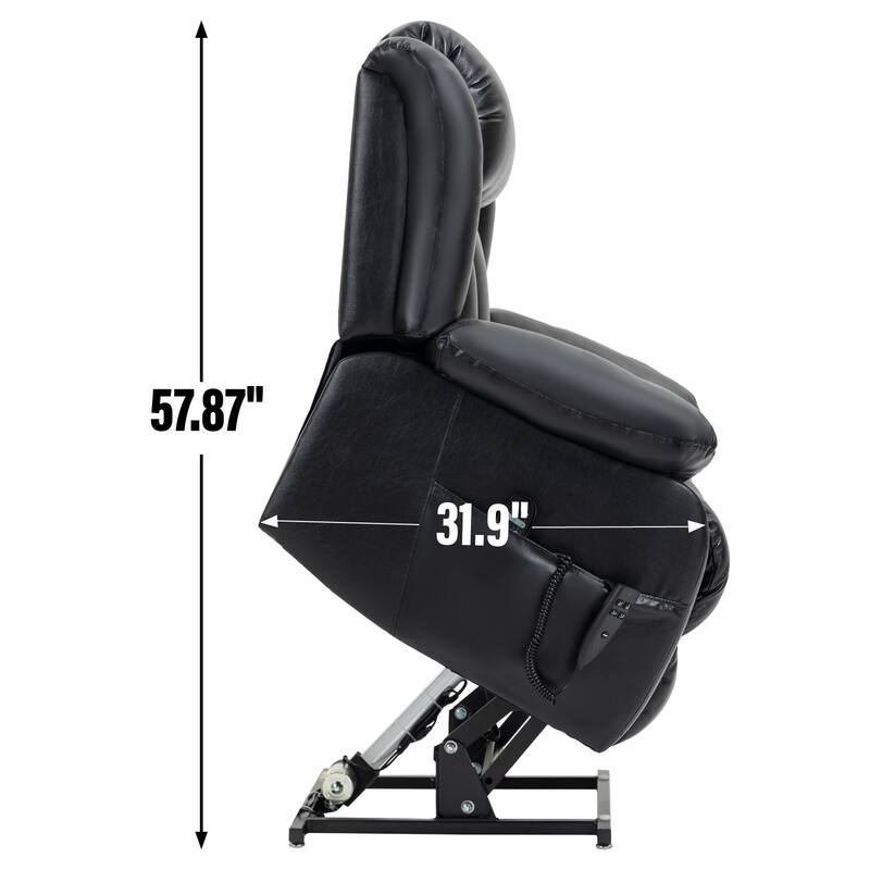 Brown Medium Electric Power Lift Recliner in Genuine Leather with Dual Motors, 8-Point Massage, and Lumbar Heat