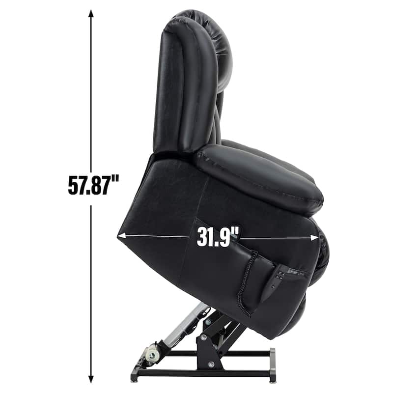 Dual Motor Electric Lift Recliner with 8-Point Massage, Lumbar Heat, and Genuine Leather Upholstery