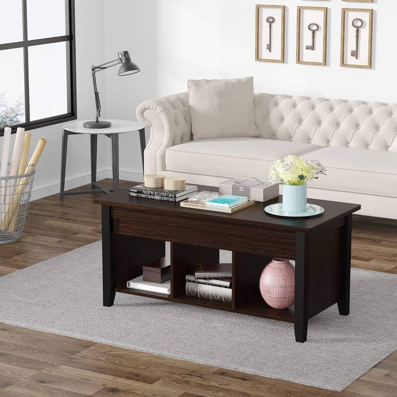 Lift Top Coffee Table with Hidden Storage Compartment and Shelf