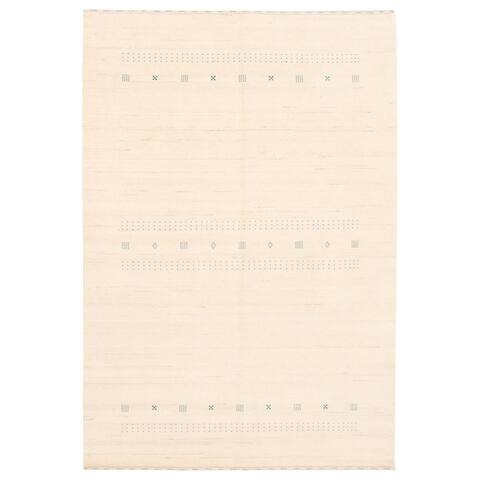 ECARPETGALLERY Hand Loomed Gabbeh Luribaft Cream Wool Rug - 6'1 x 9'1