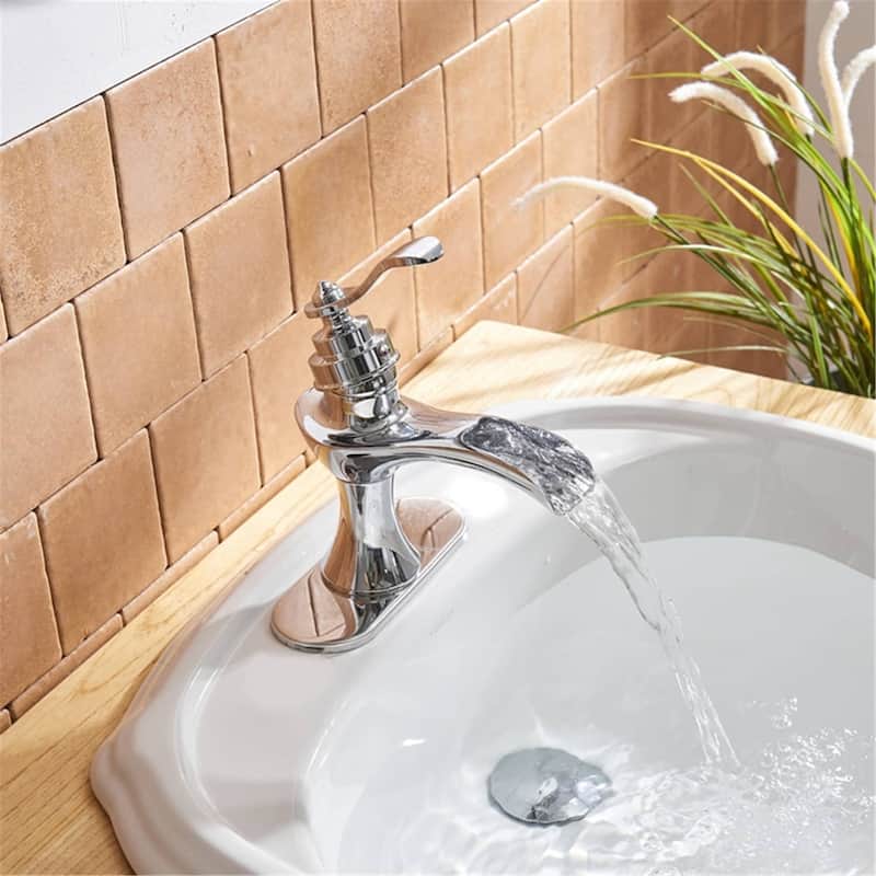 Waterfall Bathroom Sink Faucet With Drain Single Handle Bathroom Faucets One Holes Basin Vanity Mixer Taps With Deck Plate