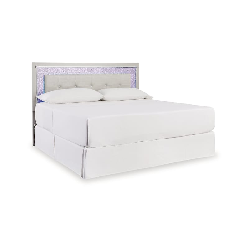 Signature Design by Ashley Zyniden Silver/Beige King Upholstered Panel Headboard