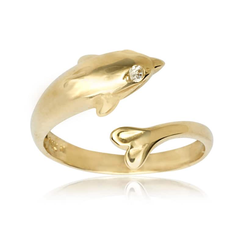 Curata Solid 10K Yellow or White Gold Adjustable Cubic Zirconia Dolphin Toe Ring