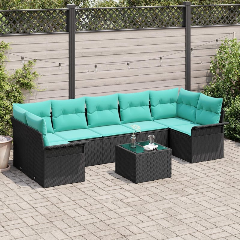 vidaXL 8-Seater Garden Sofa with Cushions Black/Brown/Grey Poly Rattan - 52.2 x 113.8 x 27.2 - Black