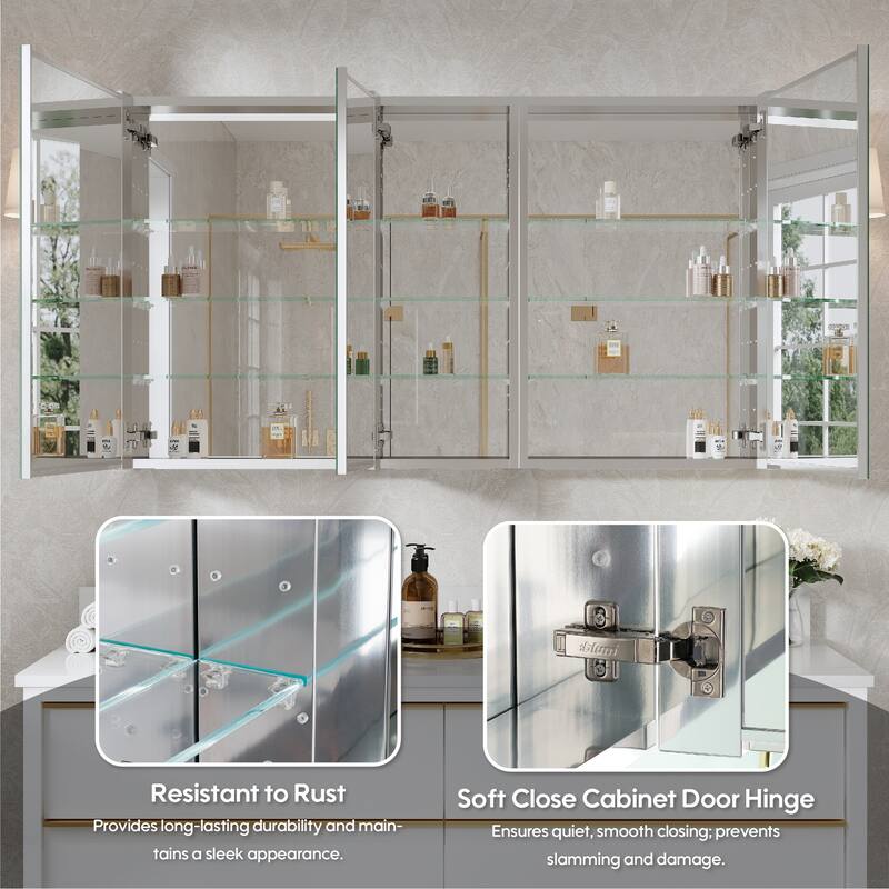 52"W X 30'H Bathroom Recessed or Surface Wall Mount Medicine Cabinet With Adjustable Glass Shelves