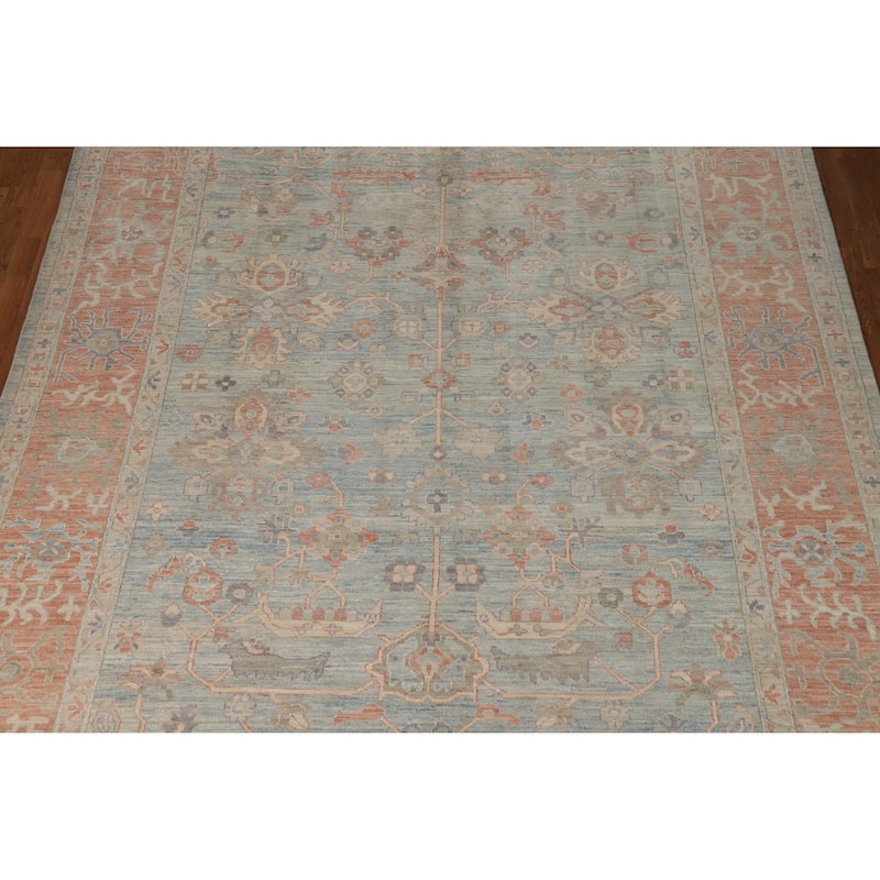 Hand Knotted Oriental 100% Wool Carpet Transitional All-Over Navy Blue & Blues Oushak Area Rug - 12' 2'' X 9' 0''