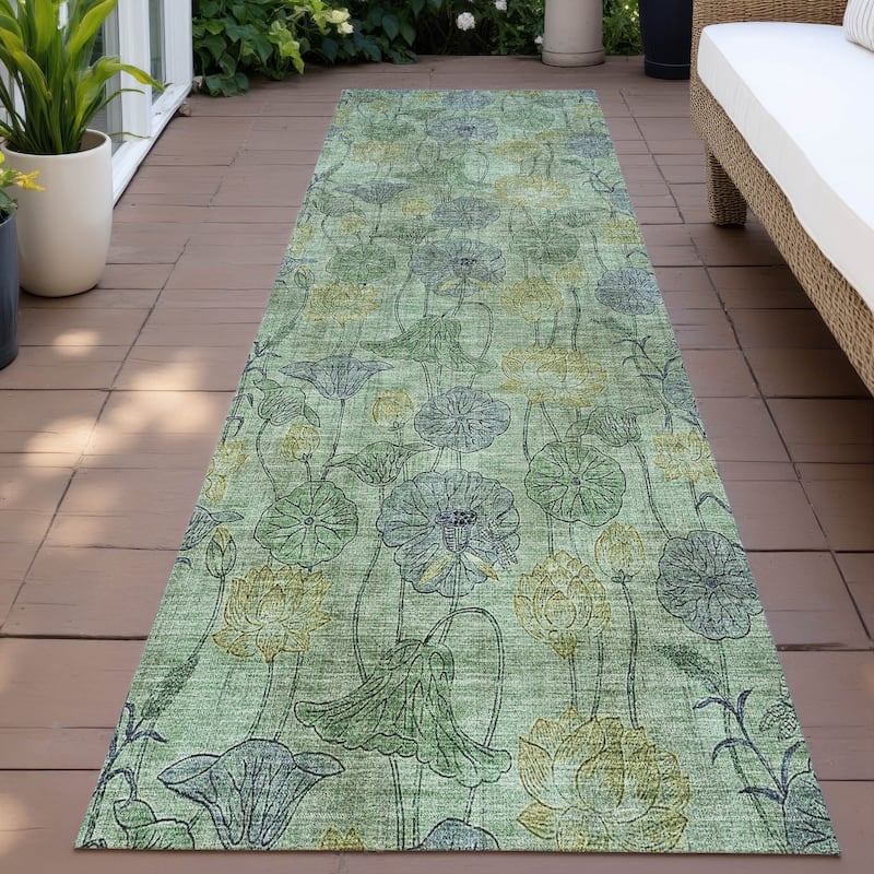 Machine Washable Indoor/Outdoor Modern Floral Chantille Rug - Aloe - 2'3" x 7'6"