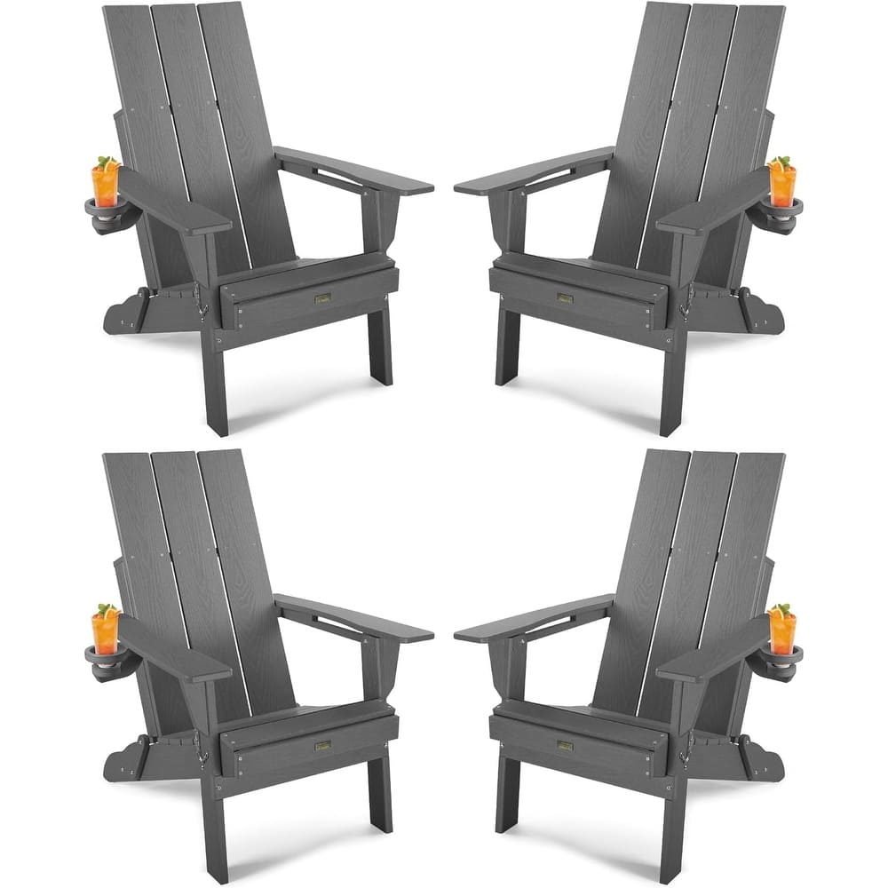 WINSOON HDPE Outdoor Folding Adirondack Chair With Cup Holder( Set of 4)