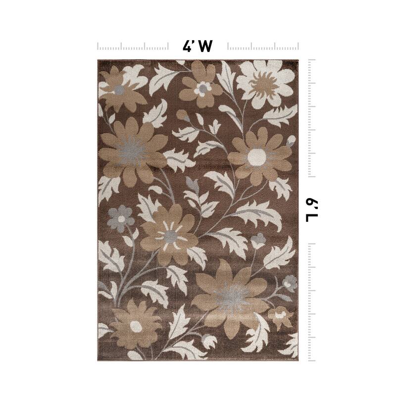 Contemporary Floral Area Rug for Living Room, Bedroom, or Entryway - Low Pile Indoor Rug