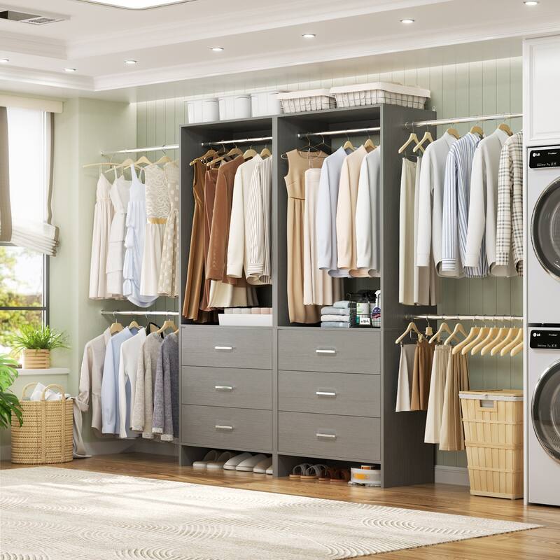 Cimly Set of 2 Closet Organizer System with Adjustable Hanging Rods and Drawers