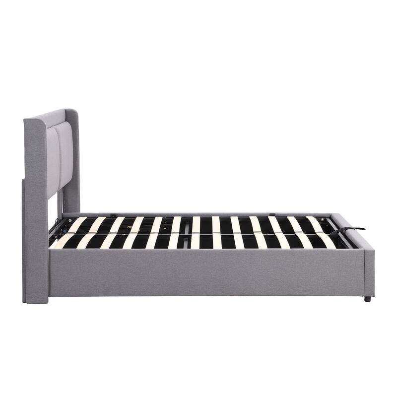 Queen Hydraulic Storage Bed Upholstered Platform Bed with Storage Underneath, Metal Structure