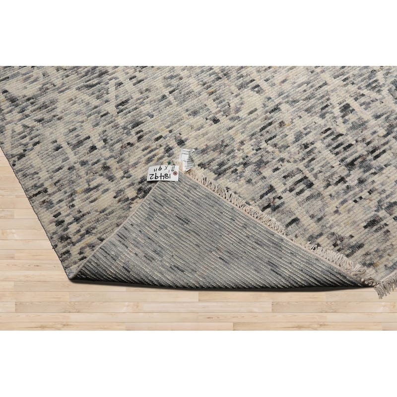 Hand Knotted Ivory, Gray Oushak 100% Wool Art Deco Oriental Area Rug - 8' 1'' x 9' 11''