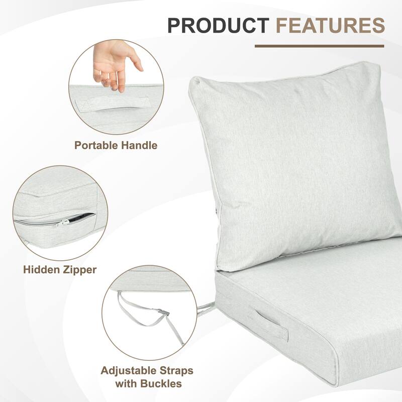 Aoodor Outdoor Deep Seat Cushion Set, Waterproof Patio Furniture Cushions with Adjustable Straps & Removable Cover
