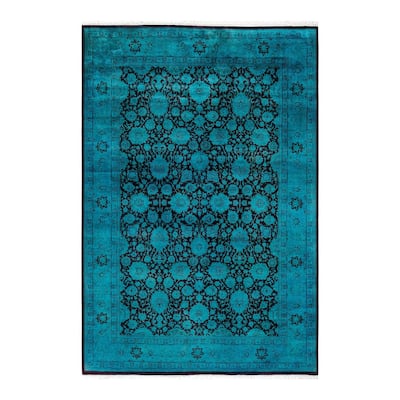 Overton Hand Knotted Wool Vintage Inspired Modern Contemporary Overdyed Blue Runner Rug - 6' 2" x 9' 0"