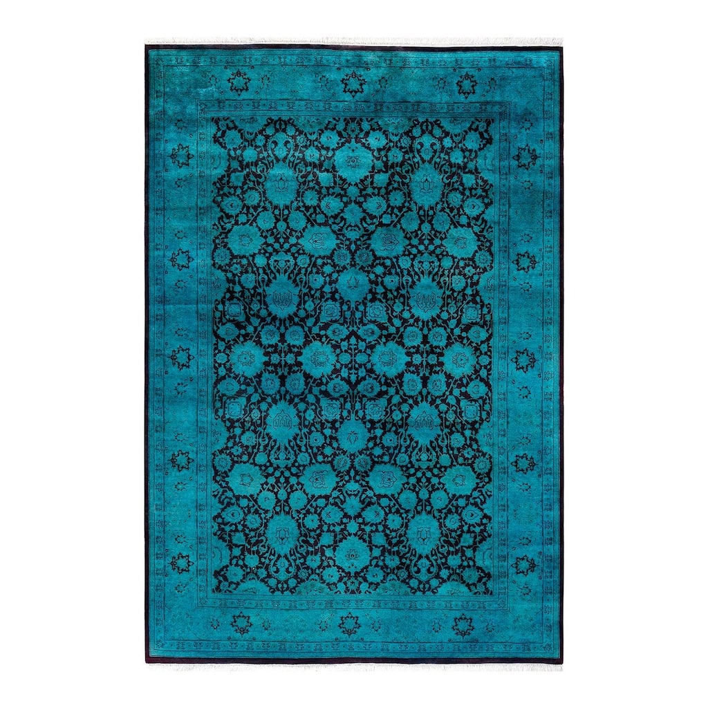 Overton Hand Knotted Wool Vintage Inspired Modern Contemporary Overdyed Blue Runner Rug - 6' 2" x 9' 0"