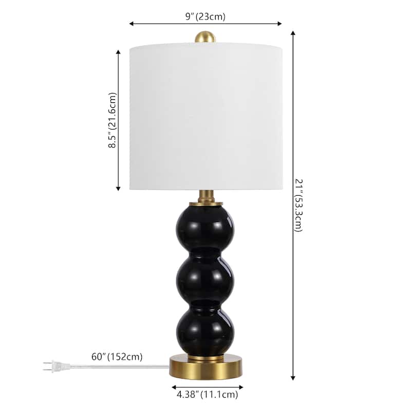 Wilson 21" Glass/Metal LED Table Lamp, White/Brass Gold by JONATHAN Y