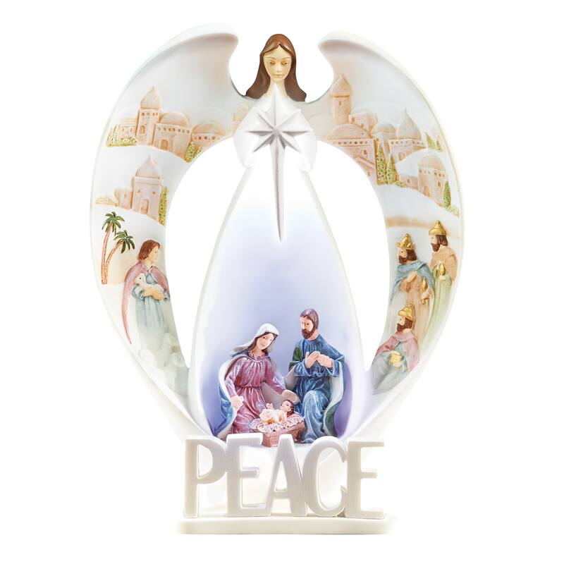 LED Lighted Peace Angel Nativity Figurine - 6 x 8 x 2.88