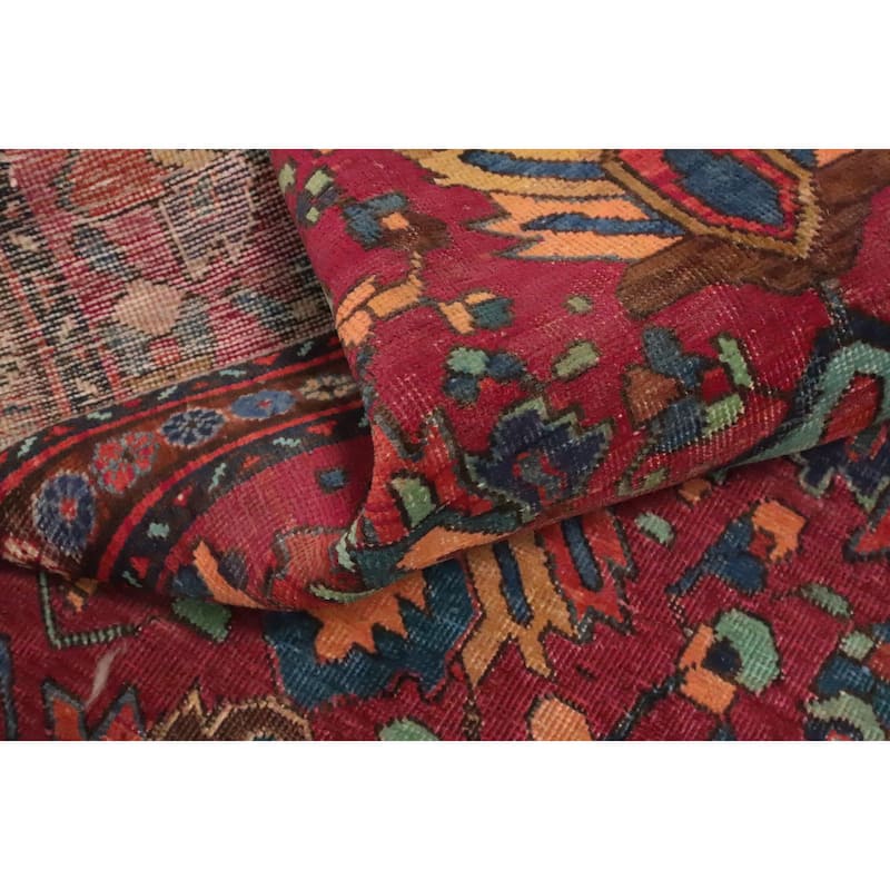 Hand Knotted Oriental 100% Wool Carpet Traditional Geometric Red Tabriz Runner Rug - 10' 9'' X 3' 6''