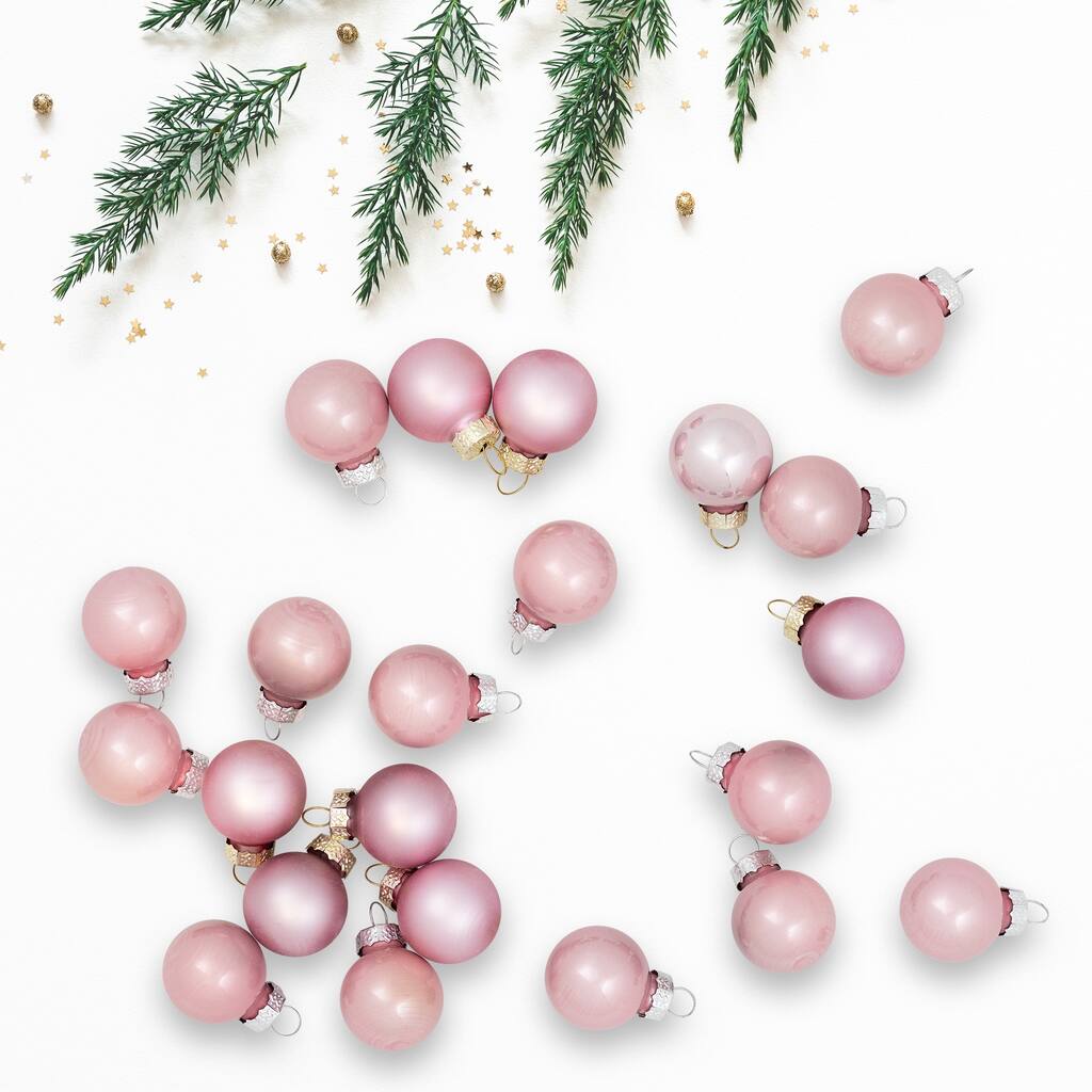2-Finish Glass Christmas Ball Ornaments - 1" (25mm) - Baby Pink - 24cy