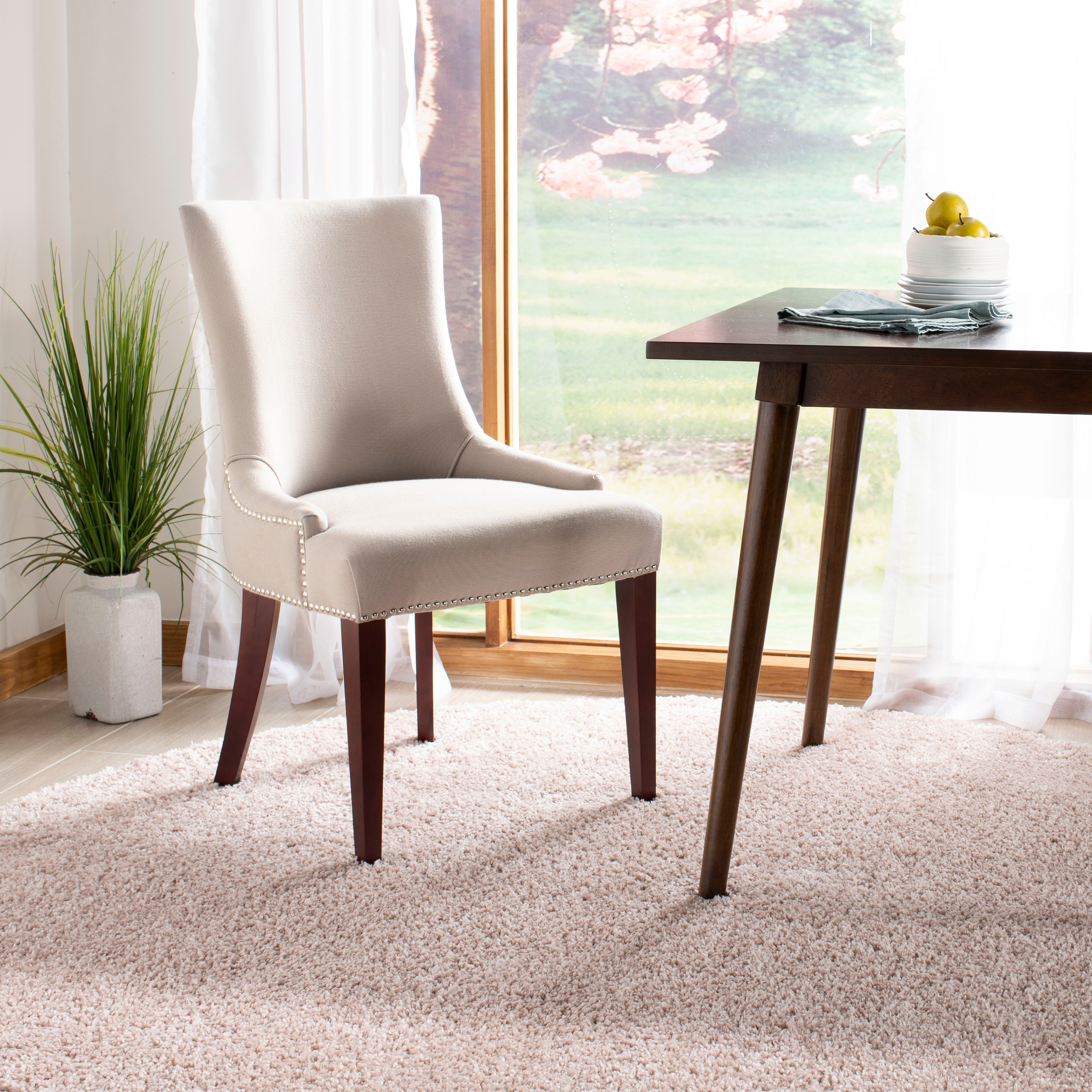 SAFAVIEH Becca Linen Dining Chair, Taupe, Transitional - 22" x 24.8" x 36.4"