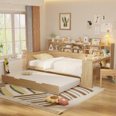 Wooden Twin Size Daybed with Storage Shelves