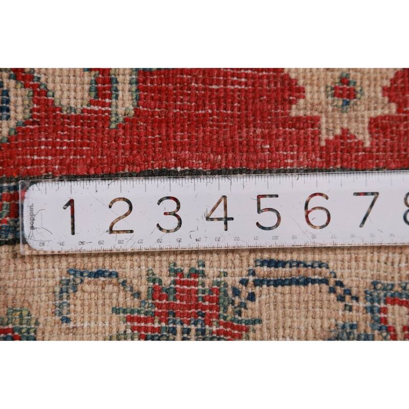 Red Kazak Foyer Rug Hand-Knotted Traditional / Geometric Wool Carpet - 2'9"x 3'9"