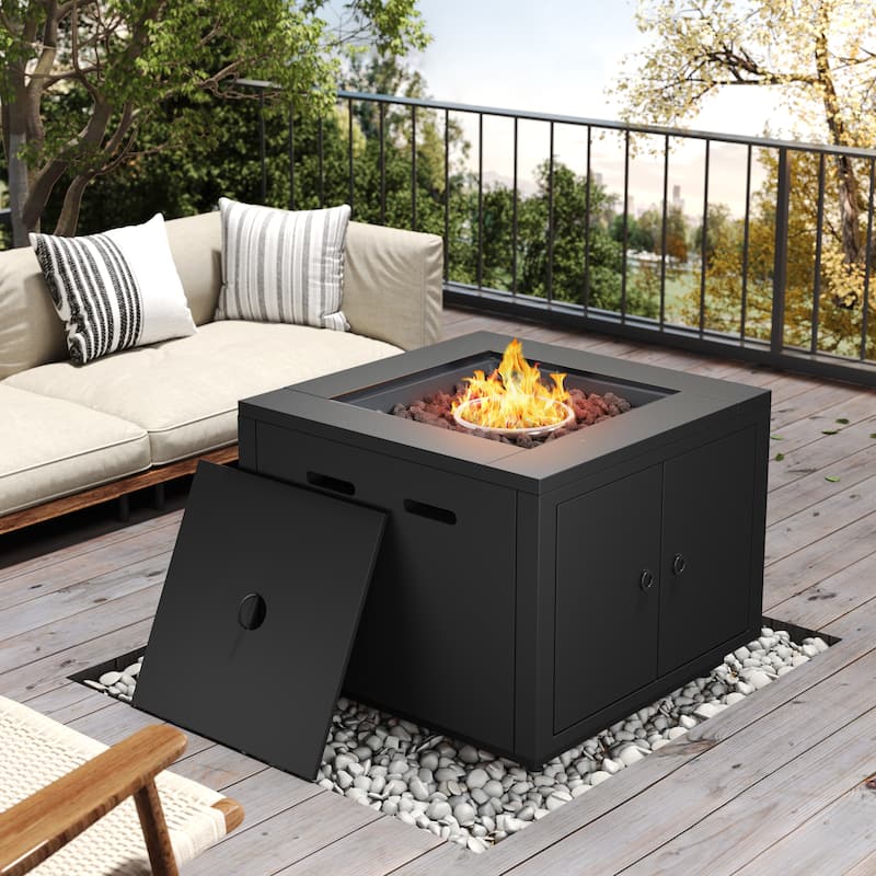 Christopher Knight Home - Ashworth Outdoor Galvanized Steel Fire Pit Table - Black
