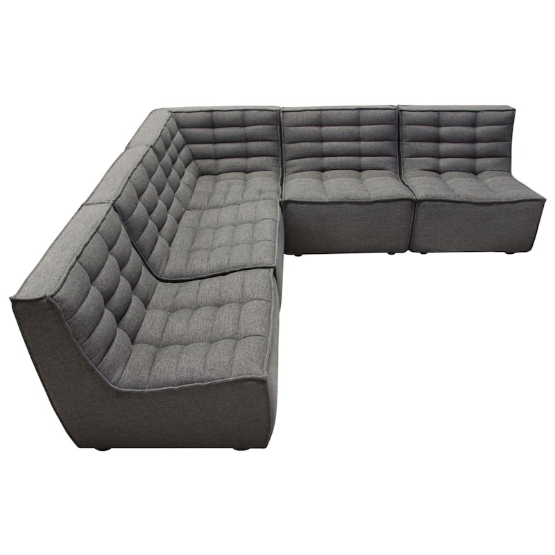 Ema 5pc L Shape Modular Sectional Corner Sofa, Grid Tufted Gray Polyester