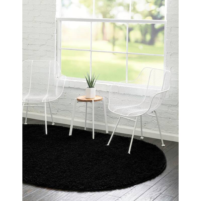 Shag Zester Collection Area Rug - Black - 5'x8' Oval
